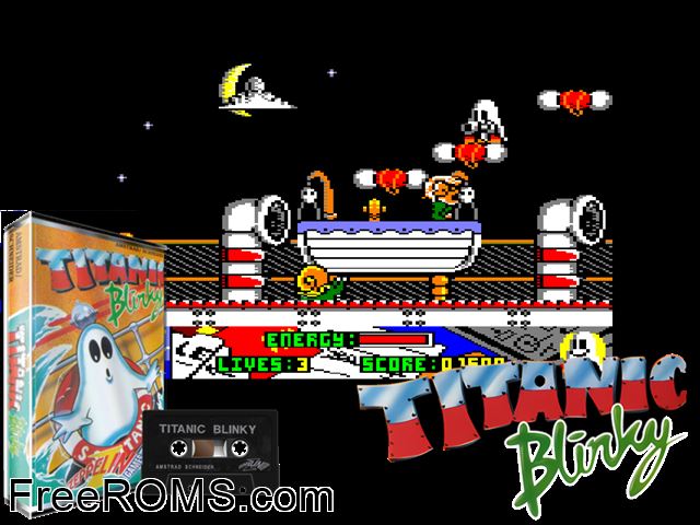 Titanic Blinky (UK) (1992) [t1] Amstrad CPC game showing 3D box cover and gameplay screenshot